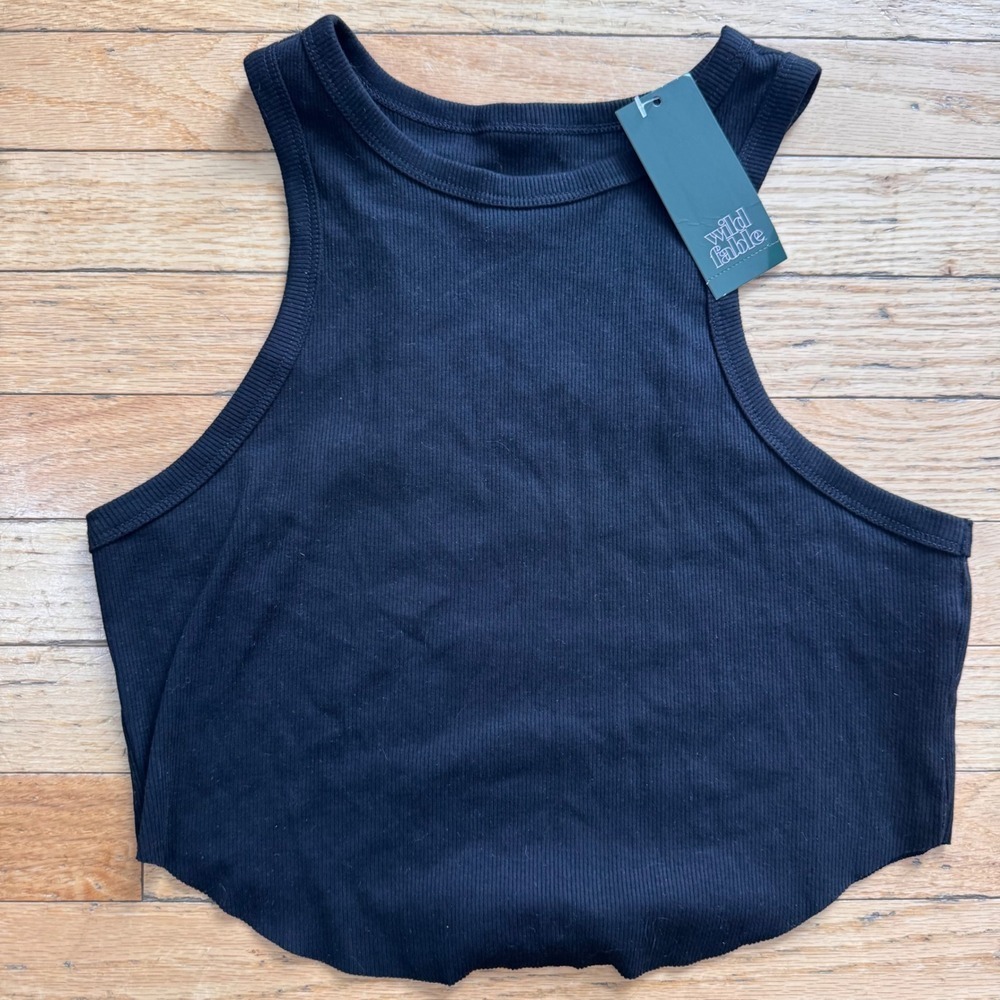Wild Fable Womens Black Ribbed Racerback Crop Tank Top XL NWT